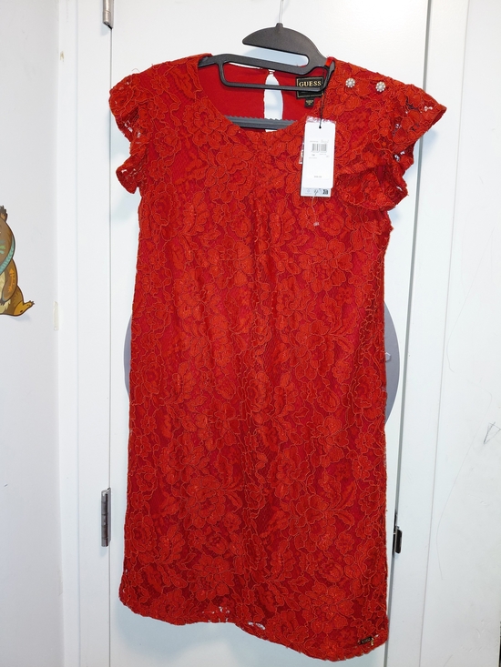 Guess Other - GUESS Vibrant Red Lace Sheath Dress with Cap Sleeves